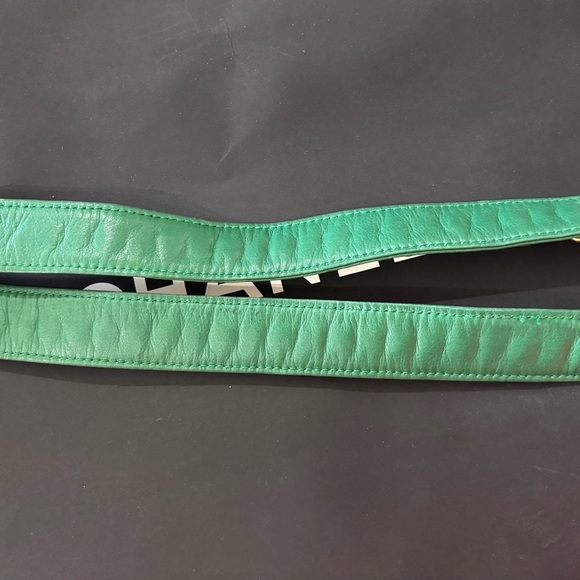 Authentic CHANEL green leather gold chain belt 70cm main image 9